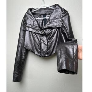 Gareth Pugh gunmetal calf leather cropped jacket women’s 10 draped zip